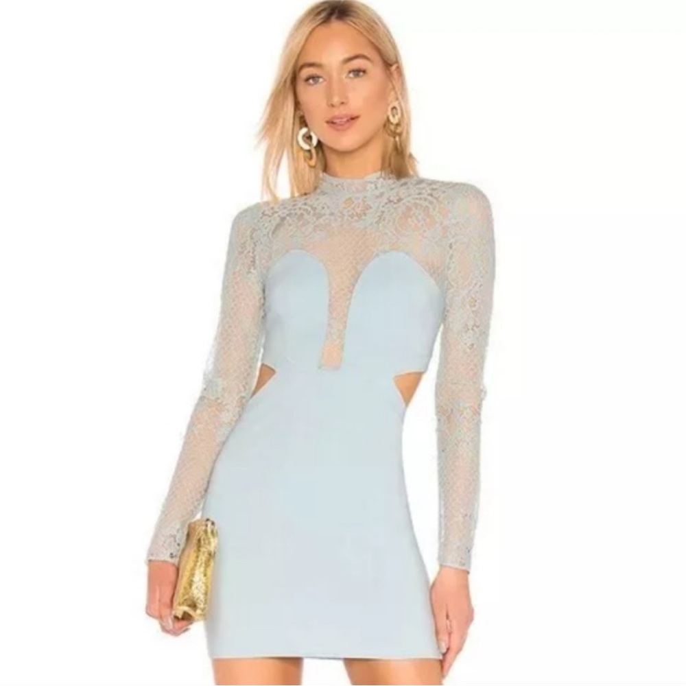 NWT Michael Costello X Revolve Adrienne Baby Blue Lace Mini Dress